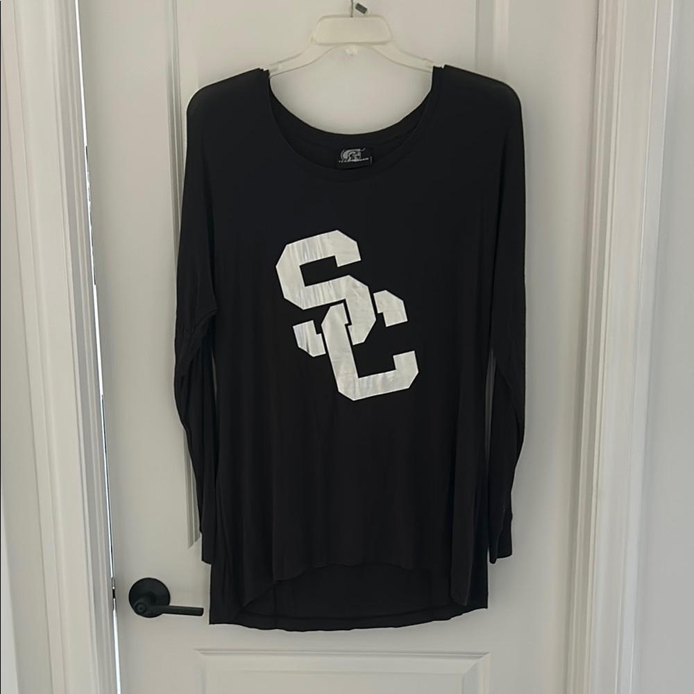 USC Trojans Black Long Sleeve Top with Silver Logo